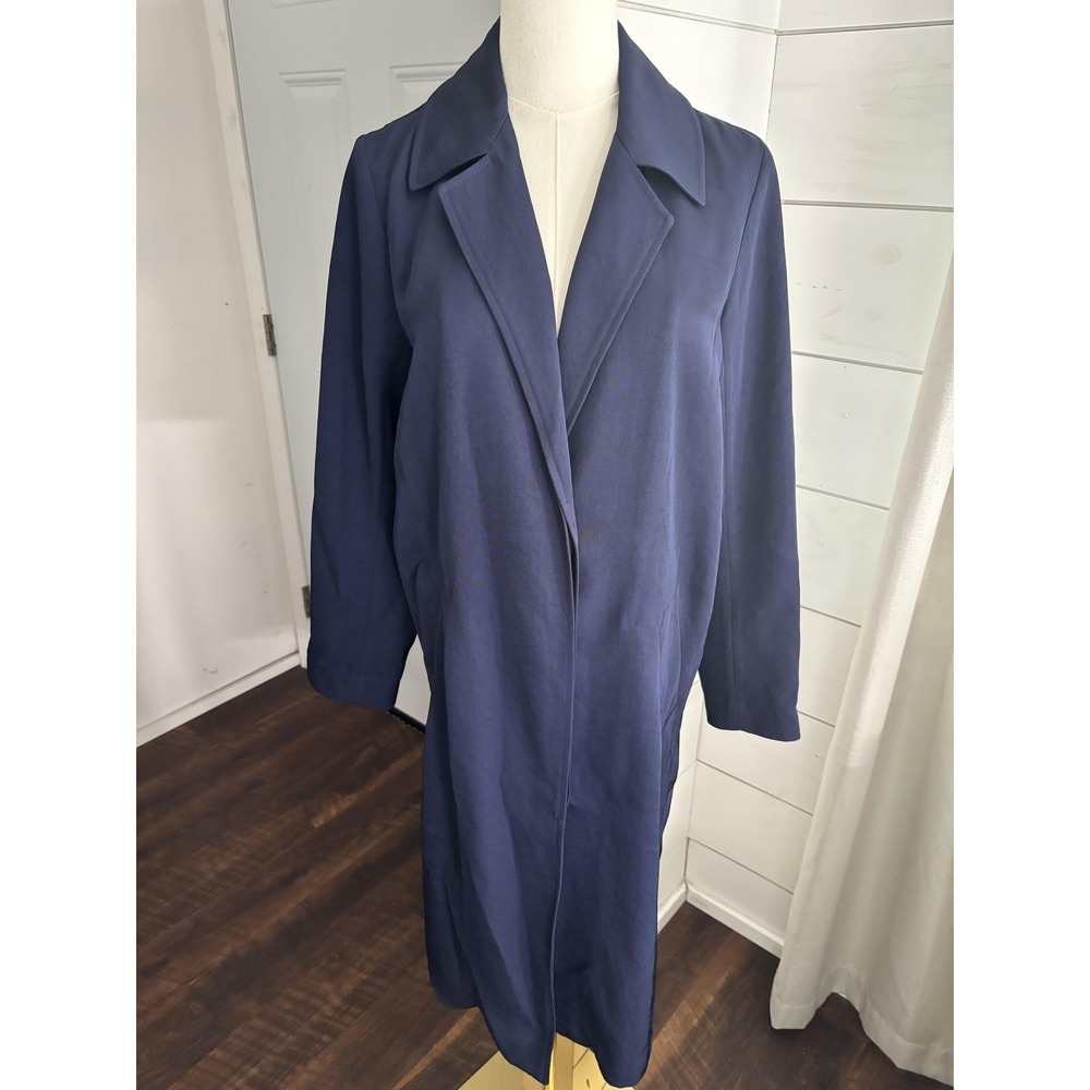 Sandro Coat Womens 34 Blue Long Single Breasted Twill Collaredβ Overcoat